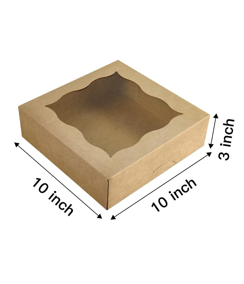 CHERRY 15-Pack 10""x10""x3""Brown Bakery Boxes with PVC Window for Pie and Cookies Boxes Large Natural Kraft Paper Box 10x10x3inch (Brown, 15) - Image 2